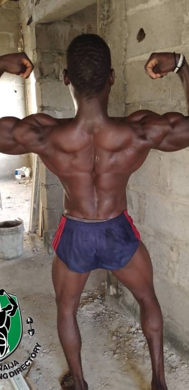 Borno bodybuilder back double biceps pose