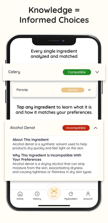 Ingredient scanner, MyGredient, food scanner, cosmetic scanner