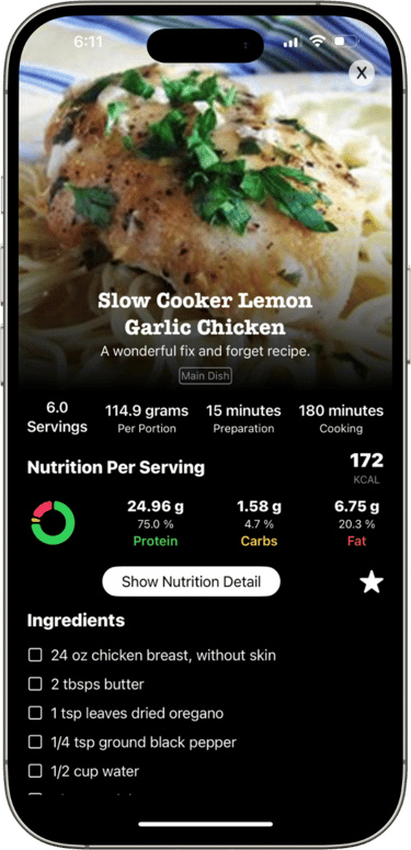 a smartphone phone showing a recipe for healthy weight management