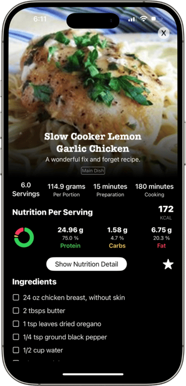 a smartphone phone showing a recipe for healthy weight management