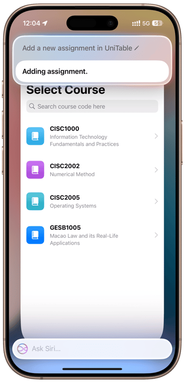 add assignment with siri