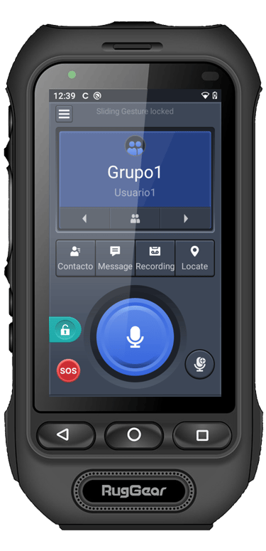 App RadioPoC instalada en radio portatil uso rudo RugGear RG360