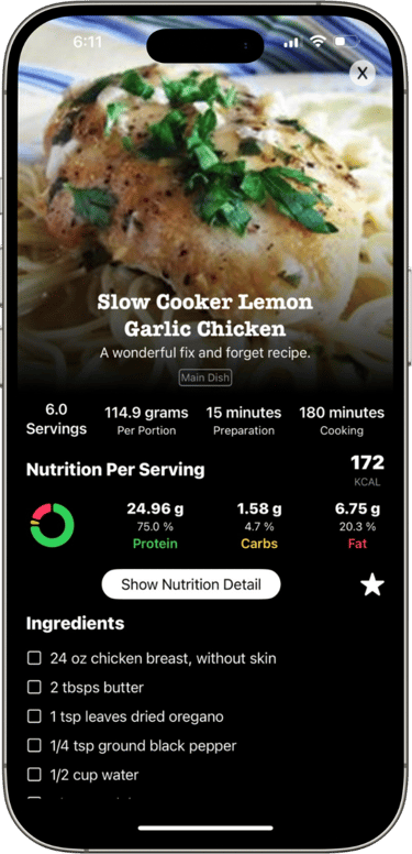 a smartphone phone showing a recipe for healthy weight management
