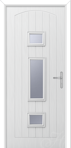 white composite door with three glass panels in the middle