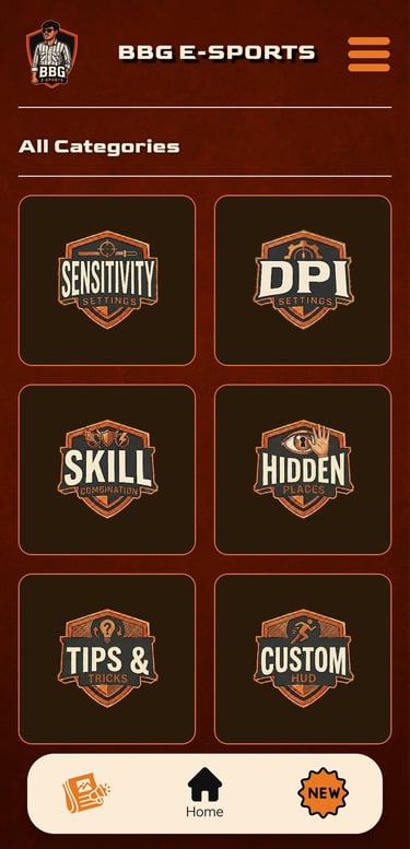 bbg e-sports home screen