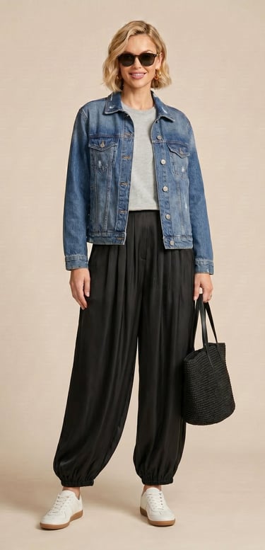 pantalon globo de saten negro azabache para dama