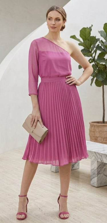 Falda midi plisada · Rosa fucsia · Cintura alta · Tejido de gasa