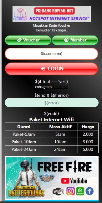 login page hotspot gamming