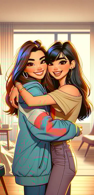 a mom and daughter hugging and smiling celebrating mother's day 2024