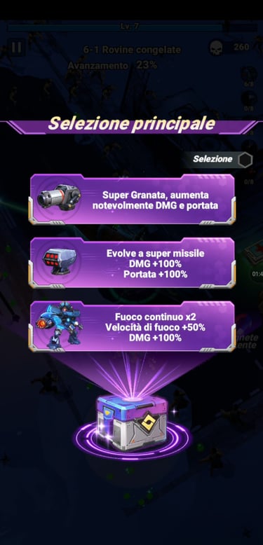 Selezione del potenziamento a Mech Assemble: Zombie Swarm.
