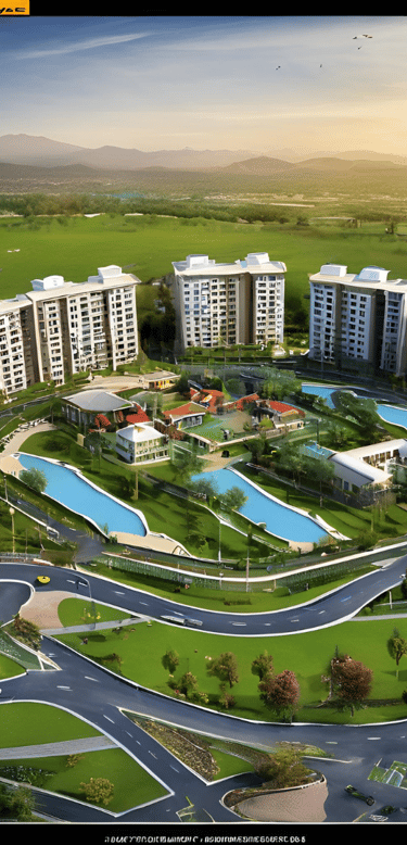 a large apartment complex with a swimming pool and a swimming pool
