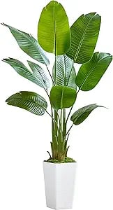 Tall fake plant for modern living room decor, bird of paradise style.