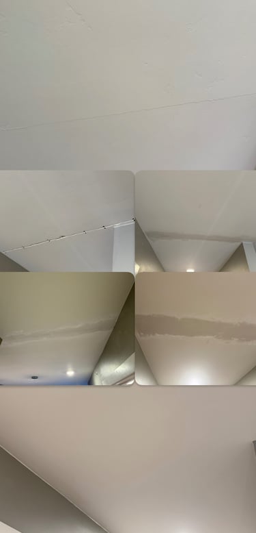 Step-by-step ceiling crack repair by Cherry Home Service – from damaged drywall to smooth finish in