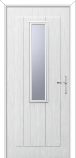 white front door with one piece of glass
