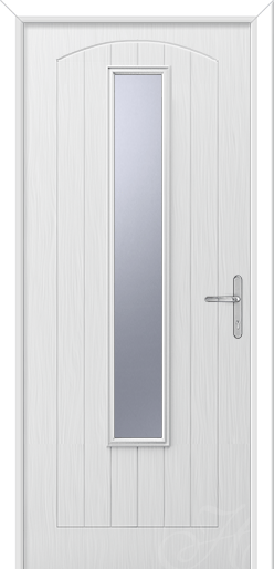 white composite door with long glass panel in the middle