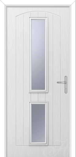 white composite door with two long glass panels in the middle