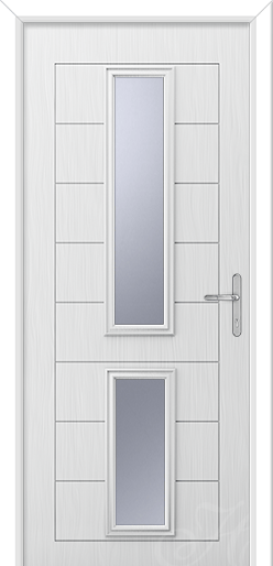 a white composite door with two pieces of glass