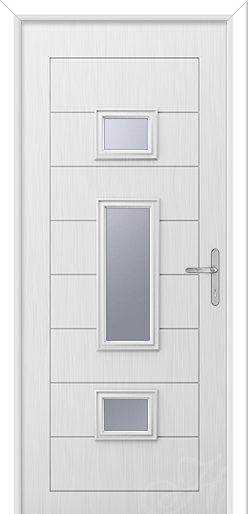 a white composite door with three pieces of glass