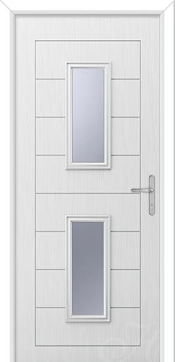 a whit composite door with two pieces of glass
