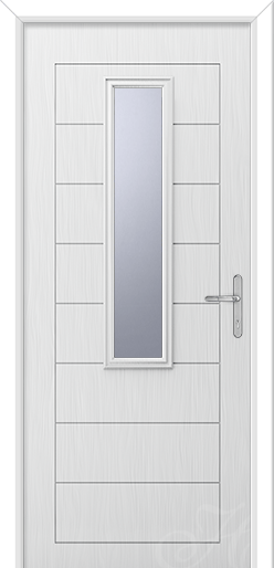 a white composite door with one piece of glass