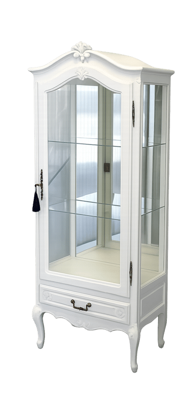 Luxury White Teakwood Display Cabinet – Classic Glass Showcase Furniture Saharanpur