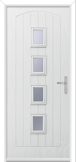 white compsite front door with 4 glass panels in the middle 