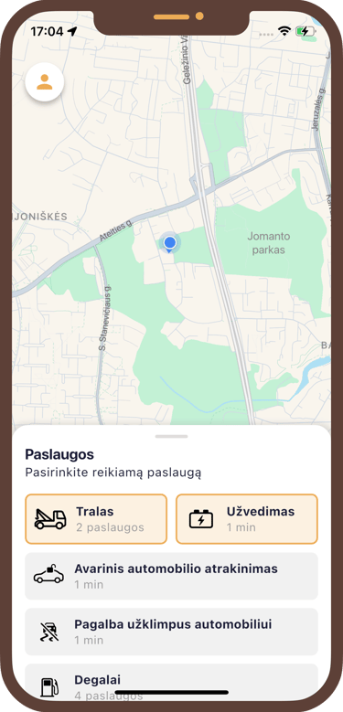 Programėlės veikimas telefone