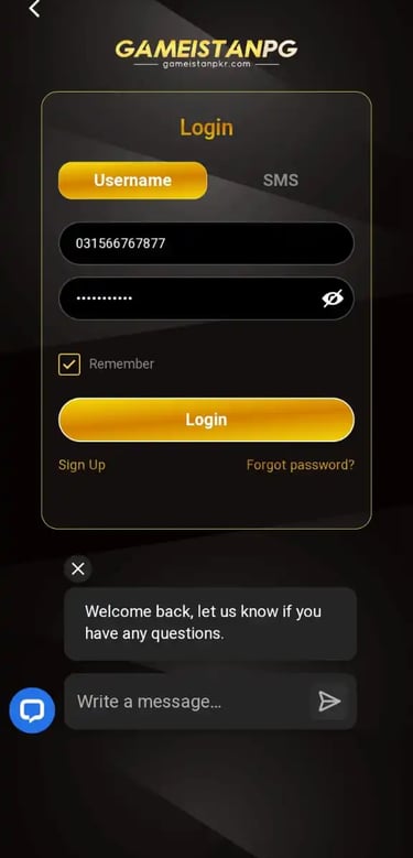 gameistan login screen.
