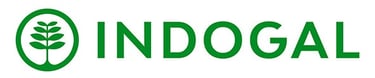 Indogal green corporate logo featuring a plant icon inside a circle.