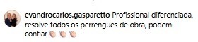Print com o depoimento do cliente evandro