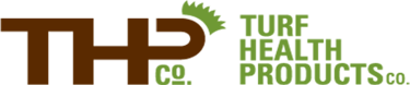 Turf Health Products Co. logo featuring brown THP initials and green grass design.