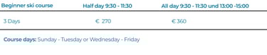 adult beginners ski course Seefeld prices