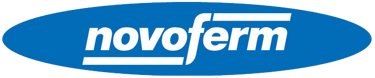 a blue and white logo for novoferm
