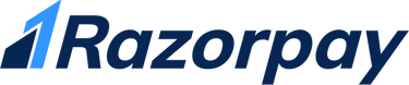 Official Razorpay payment gateway logo featuring blue text and icon on a black background.