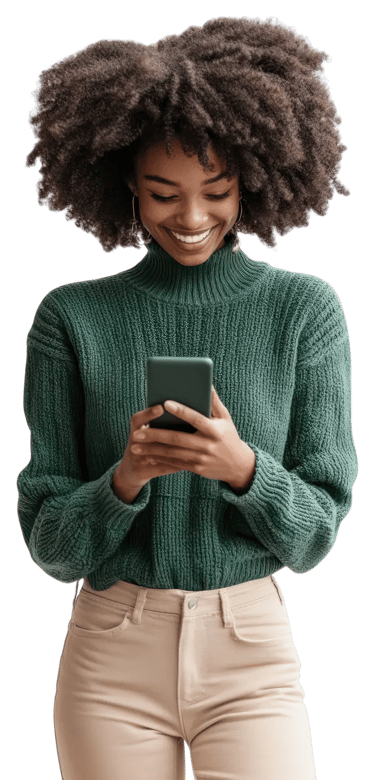 A happy client sends a text message