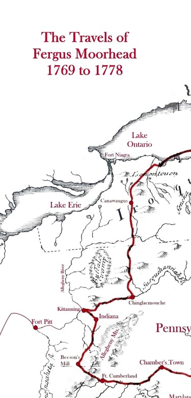 A maps of Fergus Moorhead's Travels during the Revolutionary War