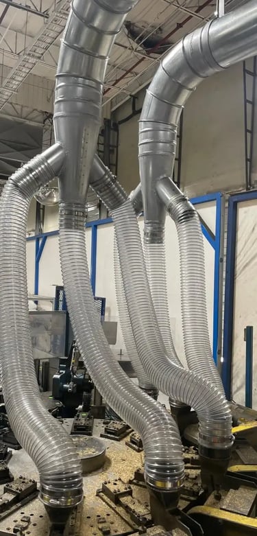 Sistema de transporte neumático a nivel industrial con mangueras y fabricación en acero inoxidable