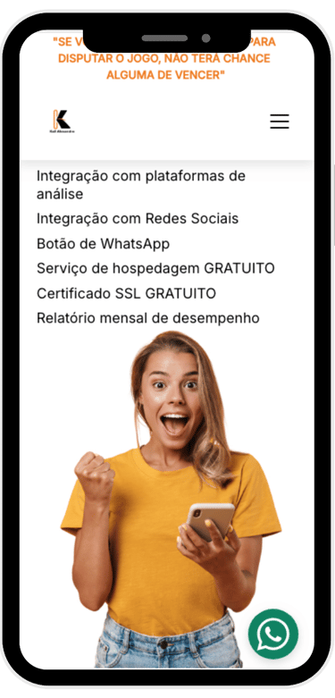 celular mostrando aplicação de site