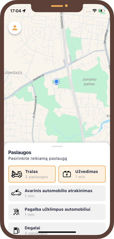 Programėlės veikimas telefone