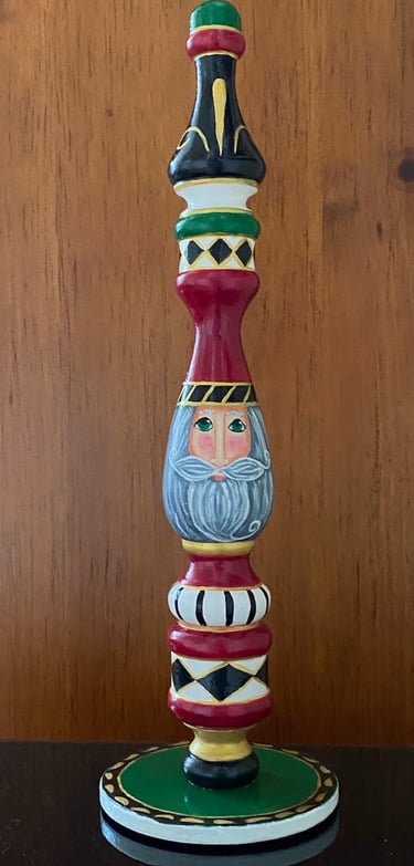 Santa acrylic painting on a spindle