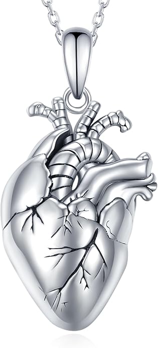 Anatomical Heart Pendant Necklace in Sterling Silver
