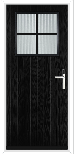 a black composite front door with reeded glass and a digital Yale conexis lock