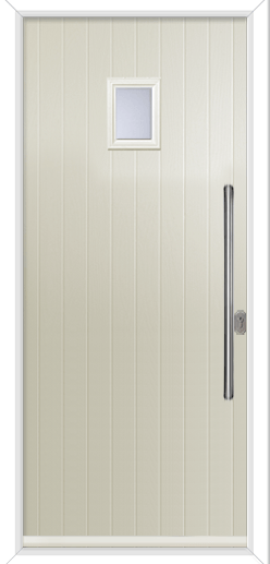 cream composite door with small glass panel and a longer handle called wellow 1