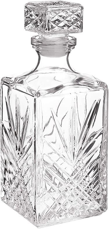 a glass bottle of liquor with a glass bottle of liquor