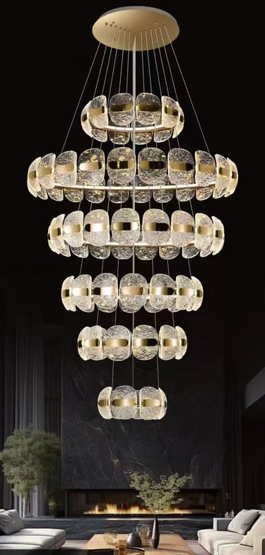 Lustre LED Dourado para Sala com Pé-Direito Duplo (Alto) - Fábrica B2B Fanxi Technology