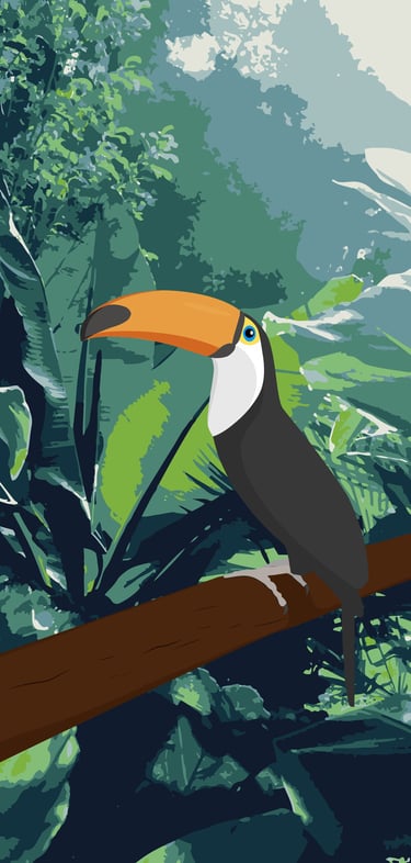 a toucat bird sitting on a branch of a tree illustration