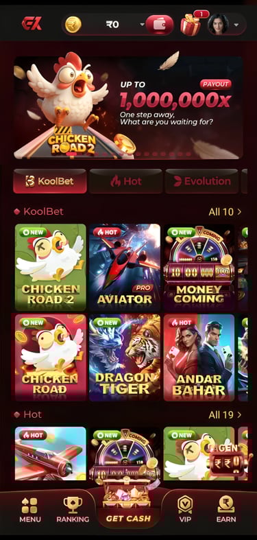 EK7 Game Chicken Road and Aviator App Interface