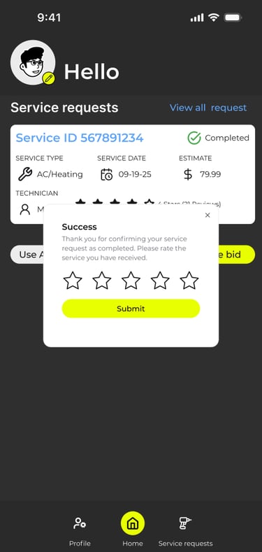 Service Complete page on the pitstopr app