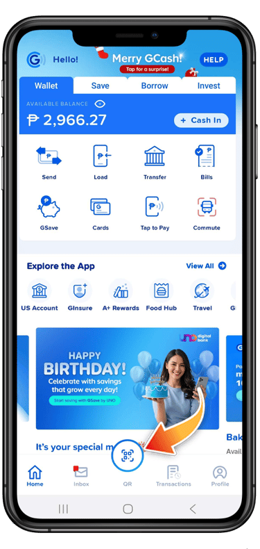 In your Gcash Dashboard, click the QR scan.