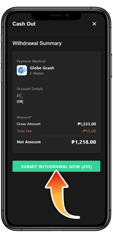 Press SUBMIT WITHDRAWAL NOW.